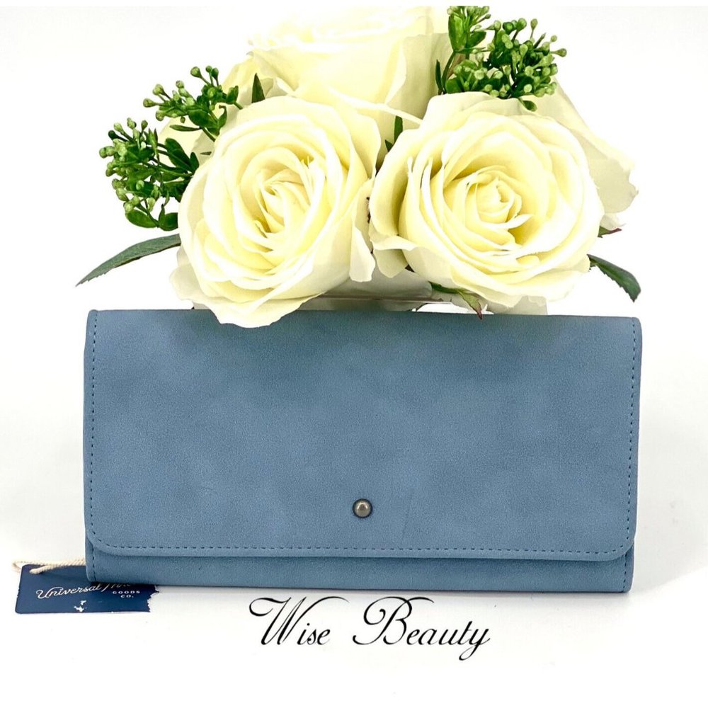 NEW Tri-Fold Wallet Blue Multi Compartments Snap Closure Universal Thread.